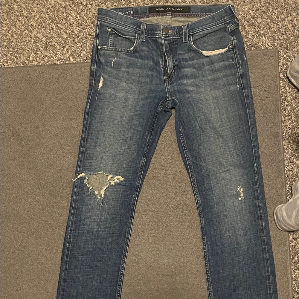 Marc Anthony Slim Straight Distressed Denim - Dark Blue